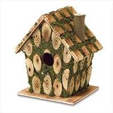 Moss Edged Wood Wooden Birdhouse Bird House Feeder by Jed Mart