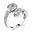 Perfect Duo: Sterling Silver Size 7 Bypass Style Promise Ring with Bezel set CZ Diamonds