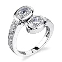 Perfect Duo: Sterling Silver Size 7 Bypass Style Promise Ring with Bezel set CZ Diamonds