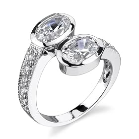 Perfect Duo: Sterling Silver Size 7 Bypass Style Promise Ring with Bezel set CZ Diamonds