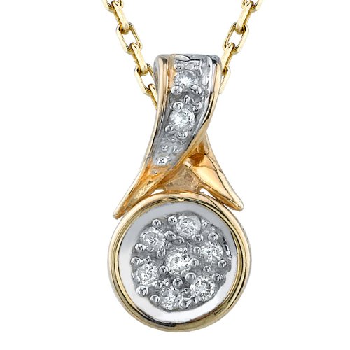 0.07cttw Invisible rounds on center & pave round diamonds on bail set in 14K yellow gold