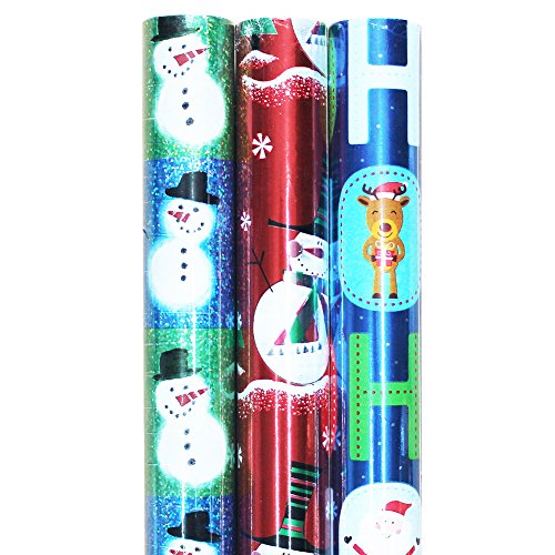 Premium Foil Christmas Holiday Wrapping Paper Rolls - 3 Pack