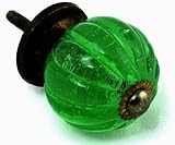 Vintage Green Glass Melon Cabinet Knobs, Drawer Pulls & Handles 4pc ~ Style #K11 Shabby Chic French Style Green Melon Glass Knobs with Antique Hardware