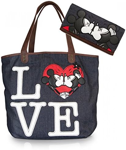 Minnie X Mickey Love Kissing Disney Denim Tote and Wallet SET