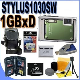 Olympus Stylus 1030SW (226350) 10.1MP Green Digital Camera 1GB xD Memory Card BigVALUEInc Accessory Saver Bundle + MORE