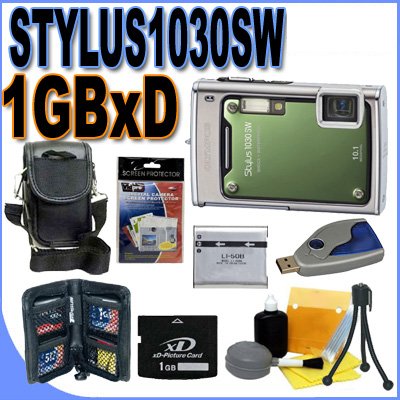 Olympus Stylus 1030SW (226350) 10.1MP Green Digital Camera 1GB xD Memory Card Stylus 1030 BigVALUEInc Accessory Saver Bundle