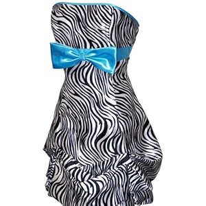 Zebra Strapless Satin Bubble Prom Dress Holiday Coctail Party Gown w/ Color Bow