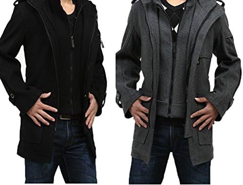 YABEIQIN Men's Wool Winter Coat Trench Coat Outerwear Long Jacket Overcoat (XXL, Black)