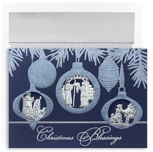 Christmas Blessings On Blue Religious Christmas Cards -