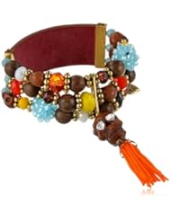 Betsey Johnson "St. Barts" Leopard and Mixed Bead 3 Row Stretch Bracelet, 7.5"