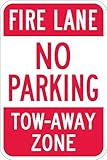 SmartSign 3M High Intensity Grade Reflective Sign, Legend "Fire Lane No Parking Tow-Away Zone", 18" high x 12" wide, Red on White