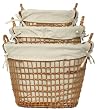 Willow Oval Waste Baskets With Cotton Liners Set / 3, Large=16 1/2L x 11 3/4"H x 12 1/2"W