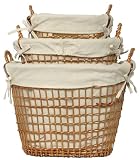 Willow Oval Waste Baskets With Cotton Liners Set / 3, Large=16 1/2L x 11 3/4"H x 12 1/2"W