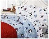 Pike Street 135-Gram Printed Flannel Twin Duvet Cover, Peter Penguin