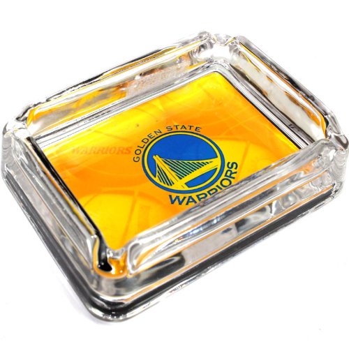 Image of Golden State Warriors Glass Ashtray - Dimensions 3 Inch x 4 Inch - Simulated Black Velvet Botton