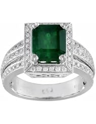 18K White Gold Emerald and Diamond Ring -- LIFETIME WARRANTY