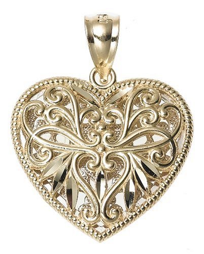 14k Yellow and White Gold Reversible Filigree Heart Pendant