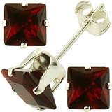 Sterling Silver 5mm Red Ruby CZ Cubic Zirconia Square Stud Earrings