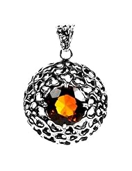 Faceted Honey Amber Sterling Silver Circle Filigree Pendant