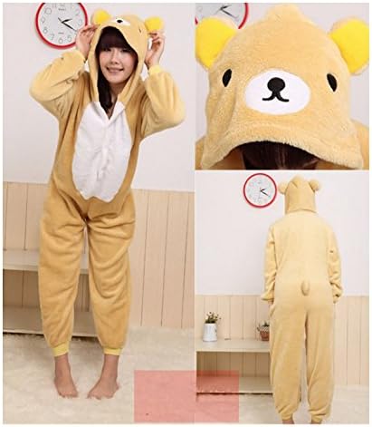 Winter Rilakkuma Bear Pajamas Cosplay Costume Footed Sleepwear For Women Men Size S