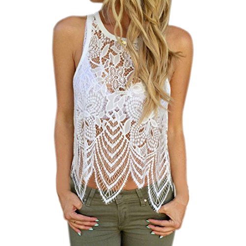 Kwok Blouse,Women's Lace Crochet Vest Tank Top Casual Sleeveless Blouse