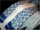 Delft Floral Design Hand Printed 100% Cotton Anokhi Scarf with Beaded Borders, 15 inches X 60 inches