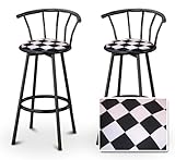 2 Checkered Flag Specialty / Custom Black Barstools with Backrest Set