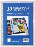 Walther DS-214 Einsteckh&uuml;llen f&uuml;r Fotos 10 x 15 cm, 4 Fotos pro Seite, Hochformat, passend f&uuml;r Ringb&uuml;cher DINA 4, 10 St&uuml;ck klar