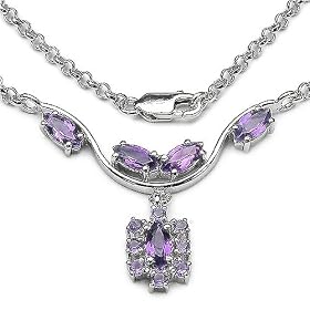 2.40 Carat Genuine Amethyst Marquise and Rounds Sterling Silver Necklace by