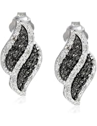 Sterling Silver Black and White Diamond (0.11cttw, I-J Color, I1-I2 Clarity) Flame Earrings