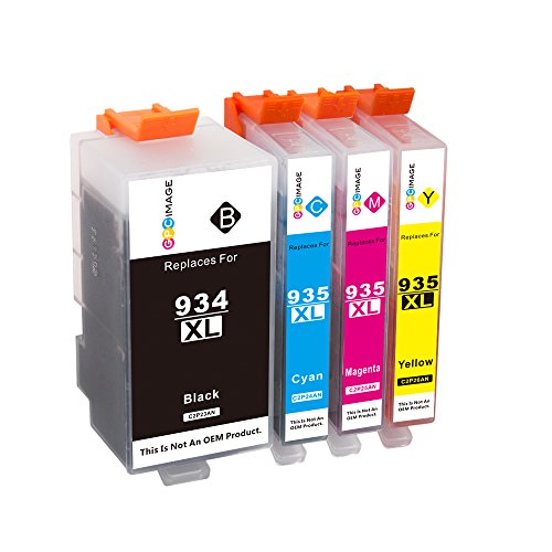 GPC Image 4 Pack Compatible Ink Replacement for HP 934XL 935XL 934 XL 935 XL (1 Black, 1 Cyan, 1 Magenta, 1 Yellow) for use in HP Officejet Pro 6830 6230 6812 6835 6815 6820 6220 Inkjet Printers