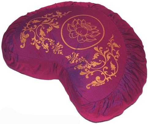 Meditation Cushion Crescent Zafu - Lotus Enlightenment - Magenta