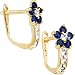 14K Yellow Gold Blue Sapphire Clear Cubic Zirconia Flower Earrings