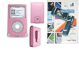 Pink Leather Case for Apple Ipod Video Mp3 Player (60 Gb) + Ipod Video Clear Screen-protector Protective-film