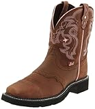 Justin Boots Women's Gypsy Collection 8" Boot Wide Square Single Stitch Toe Black Rubber Outsole,Bay Apache with Perfed Saddle Vamp/Bay Apache with Diamond Cut Pull Strap,7.5 B US