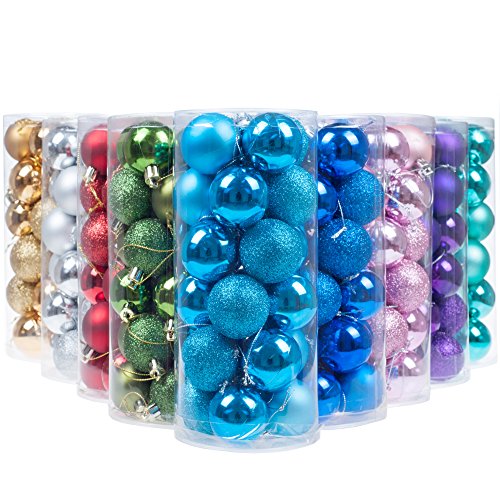 KIStore 24pcs Multicolor Decorative Snow White and Silver Theme Decorative Balls, 1.57-Inch, Blue
