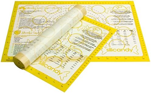 NonStick Silicone Baking Mats - 2 pc Set - Silicandy Rectangular Mats with Fiberglass are Great for Cooking with Kids - Kitchen Tool Includes Measurements, Recipes &amp; More Printed Directly on Mat! [Orange]