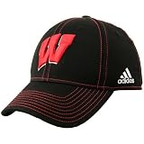 adidas Wisconsin Badgers Black Tactel Flex Fit Hat
