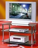 MEUBLE TV SULTANO STRUCTURE METAL CHROME VERRE SECURIT NOIR