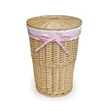 Round Wicker Hamper- Natural/ White by Badger Basket