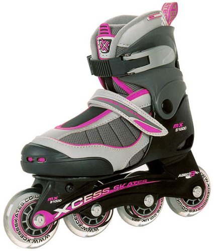 Childrens Toyshop  Toys : Xcess MX S1000 Adjustable Inline Skates - Pink Trim - Size Large (UK3 - UK5)