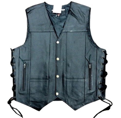 Men's Leather 10 Pockets Motorcycle Biker Vest New All Sizes (LARGE (CHEST 42 INCHES))