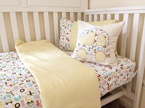 Kids bedding set. Duvet cover, fitted sheet, pillow case and decorative cushion. Modern Convertible double side.