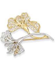 14k & Rhodium Filigree Floral Pin