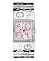 GUESS Women's Swarovksi Crystals Silvertone Etched-Bangle Watch