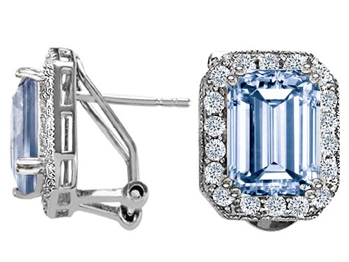 7.25 cttw 14K White Gold Plated 925 Sterling Silver and Lab Created Emerald Cut Aquamarine Earrings - Gold Plated Silver