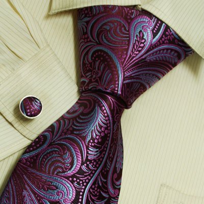 Purple pattern designer mens ties dark magenta Florals boyfriend gift silk tie cufflinks set A2096
