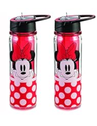 Sports: Vandor Set of 2 Minnie Mouse Picture and Signature Tritan Water Bottles, 18oz, Red Bottle WIth Red / Black Cap, 9.5 Inches Tall by 4 Inches Long by 3 Inches in Diameter - Vandor