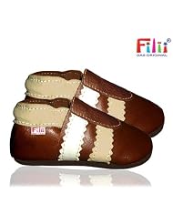 *BEIGE-WEISS* Krabbelschuhe / Lauflernschuhe / Softlederschuhe / Babyschuhe von Filii in braun mit beige/wei
