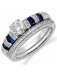Stylish Crown Blue Sapphire Wedding Ring Set (center Stone Is Not Included) by 